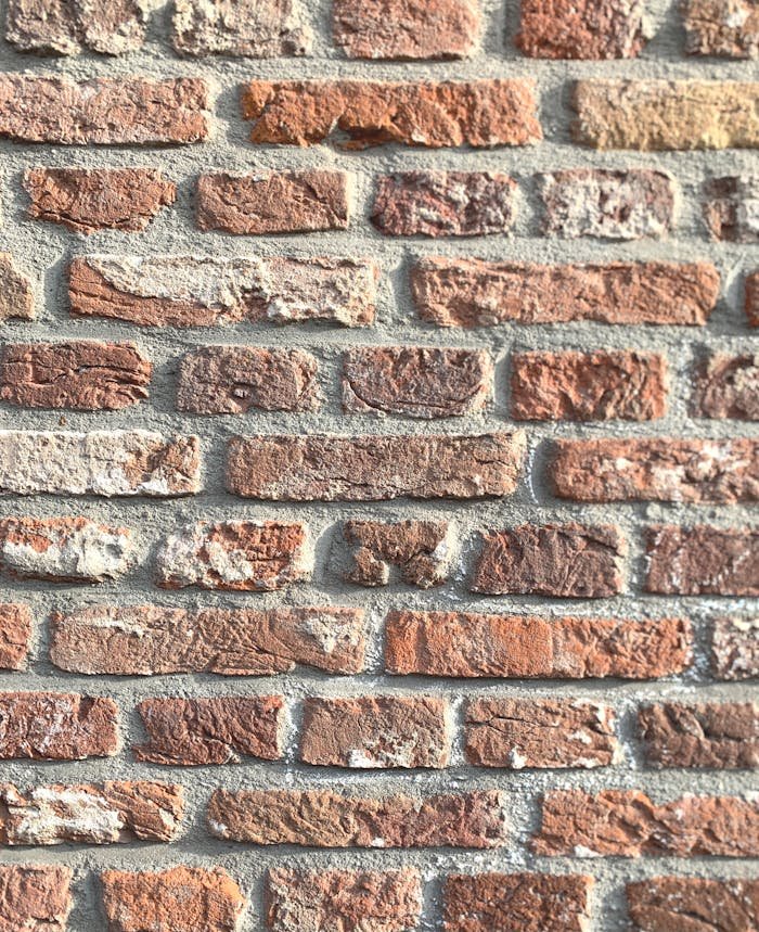 creative-03 Close-up of a textured red brick wall in sunlight, showcasing its rustic pattern.